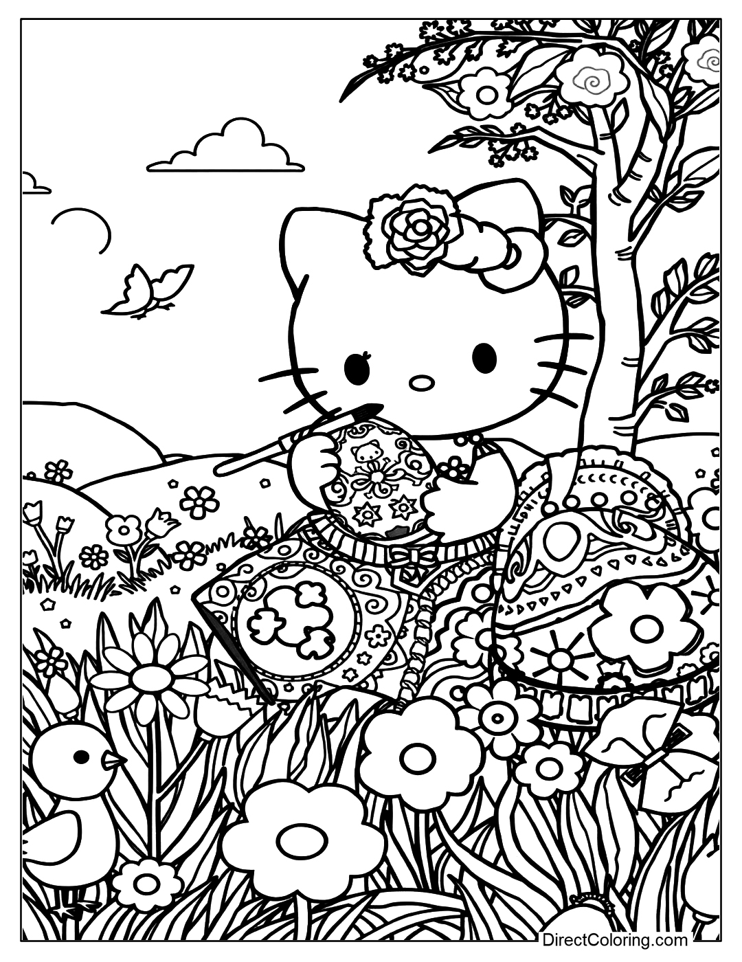 Hello Kitty Painting Easter Eggs Coloring To Print
